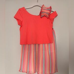 Coral Top and Striped Skirt Set